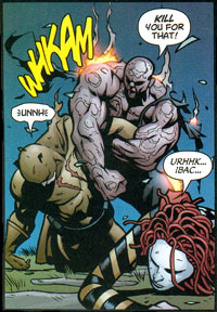 Ibac gets severely burned and loses his trademark mohawk during a skirmish with the Secret Six!