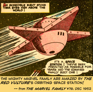 The Mighty Marvel Family are amazed by The Red Vulture's orbiting space station!